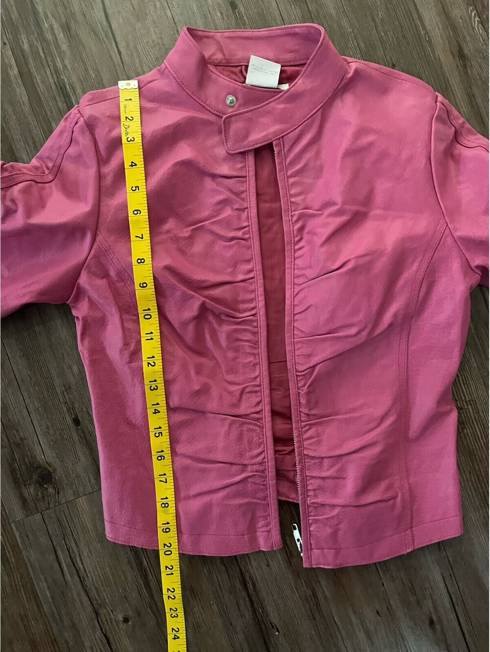 VTG Charlotte Russe Pink Cropped 100% Leather Moto Jacket M - Picture 5 of 5